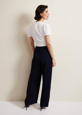 Phase Eight Eloise Wide Leg Jumpsuit Navy/White Australia | BY9641708